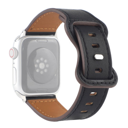 Crazy Horse Leather Butterfly Buckle Watch Band For Apple Watch Ultra 49mm&Watch Ultra 2 49mm / Series 9&8&7 45mm / SE 3&SE 2&6&SE&5&4 44mm / 3&2&1 42mm(Black) by bashfashion