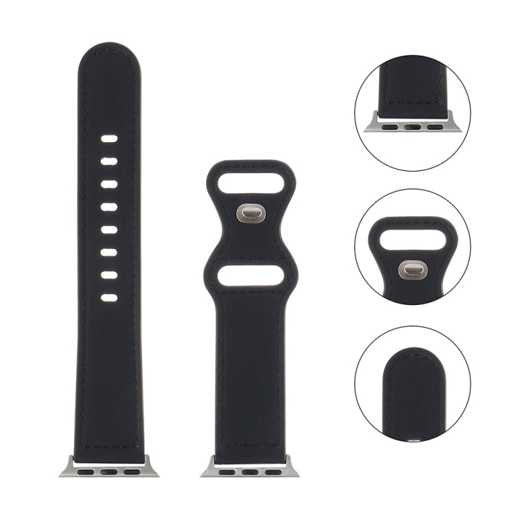 Crazy Horse Leather Butterfly Buckle Watch Band For Apple Watch Ultra 49mm&Watch Ultra 2 49mm / Series 9&8&7 45mm / SE 3&SE 2&6&SE&5&4 44mm / 3&2&1 42mm(Black) by bashfashion