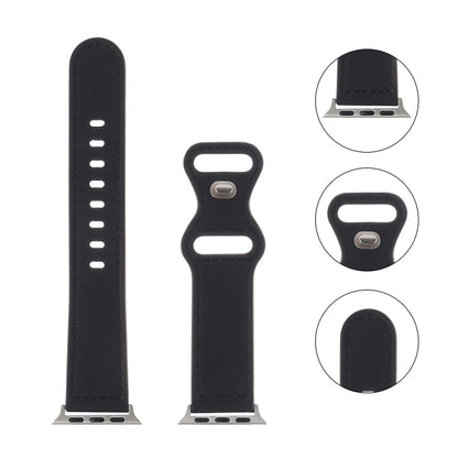 Crazy Horse Leather Butterfly Buckle Watch Band For Apple Watch Ultra 49mm&Watch Ultra 2 49mm / Series 9&8&7 45mm / SE 3&SE 2&6&SE&5&4 44mm / 3&2&1 42mm(Black) by bashfashion