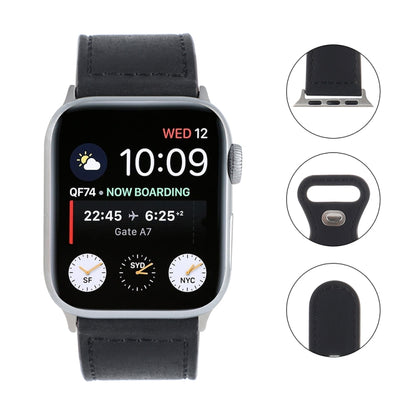 Crazy Horse Leather Butterfly Buckle Watch Band For Apple Watch Ultra 49mm&Watch Ultra 2 49mm / Series 9&8&7 45mm / SE 3&SE 2&6&SE&5&4 44mm / 3&2&1 42mm(Black) by bashfashion