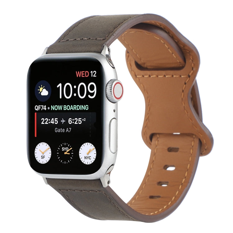 Crazy Horse Leather Butterfly Buckle Watch Band For Apple Watch Ultra 49mm&Watch Ultra 2 49mm / Series 9&8&7 45mm / SE 3&SE 2&6&SE&5&4 44mm / 3&2&1 42mm(Coffee) by bashfashion