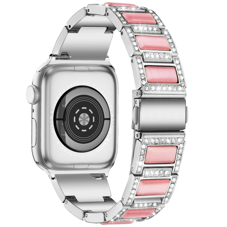 22mm Metal Opal Watch Band For Apple Watch Series 9&8&7 41mm / SE 3&SE 2&6&SE&5&4 40mm / 3&2&1 38mm(Silver Pink) by bashfashion