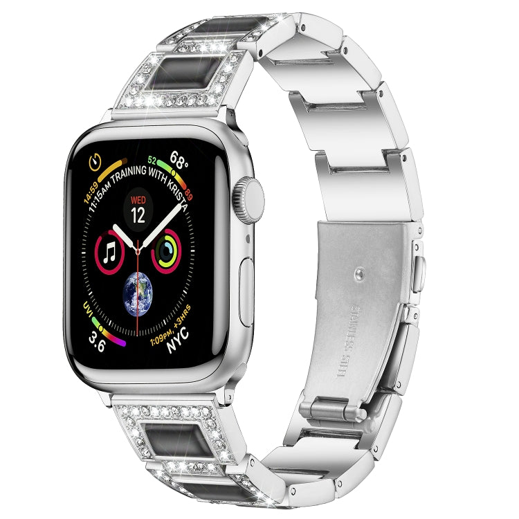 22mm Metal Opal Watch Band For Apple Watch Series 9&8&7 41mm / SE 3&SE 2&6&SE&5&4 40mm / 3&2&1 38mm(Silver Black) by bashfashion