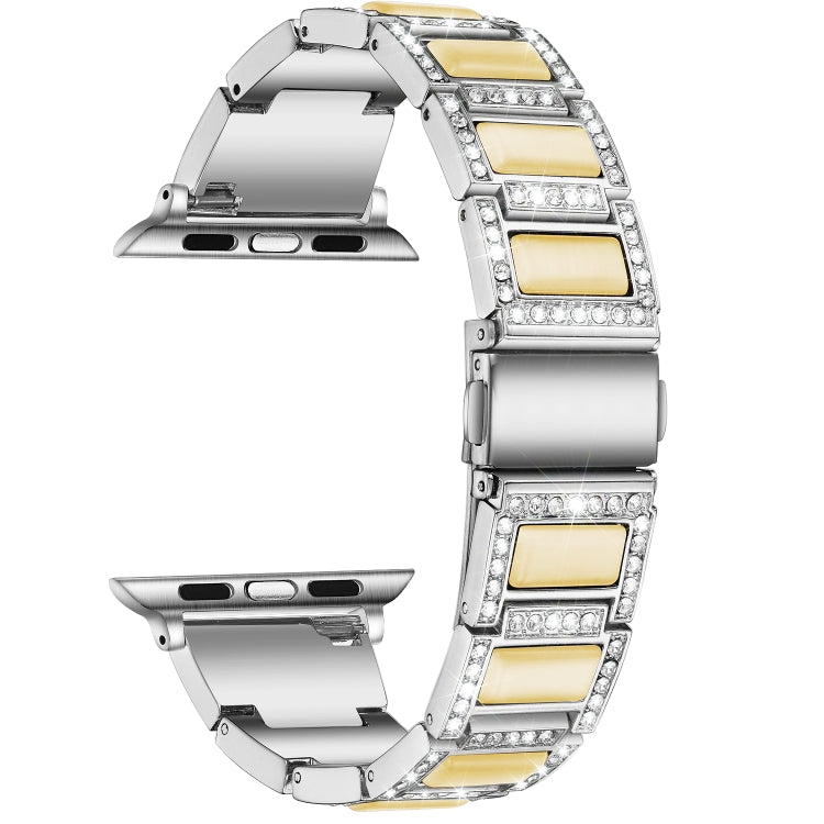 22mm Metal Opal Watch Band For Apple Watch Series 9&8&7 41mm / SE 3&SE 2&6&SE&5&4 40mm / 3&2&1 38mm(Silver Yellow) by bashfashion