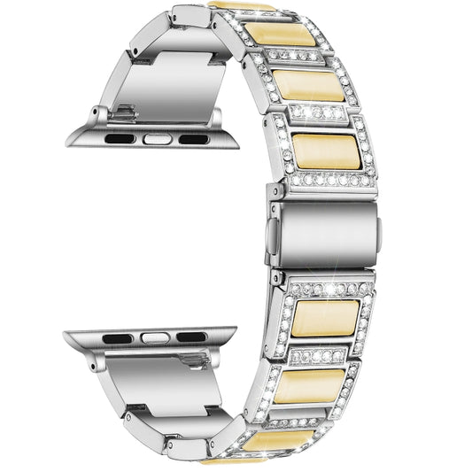 22mm Metal Opal Watch Band For Apple Watch Series 9&8&7 41mm / SE 3&SE 2&6&SE&5&4 40mm / 3&2&1 38mm(Silver Yellow) by bashfashion