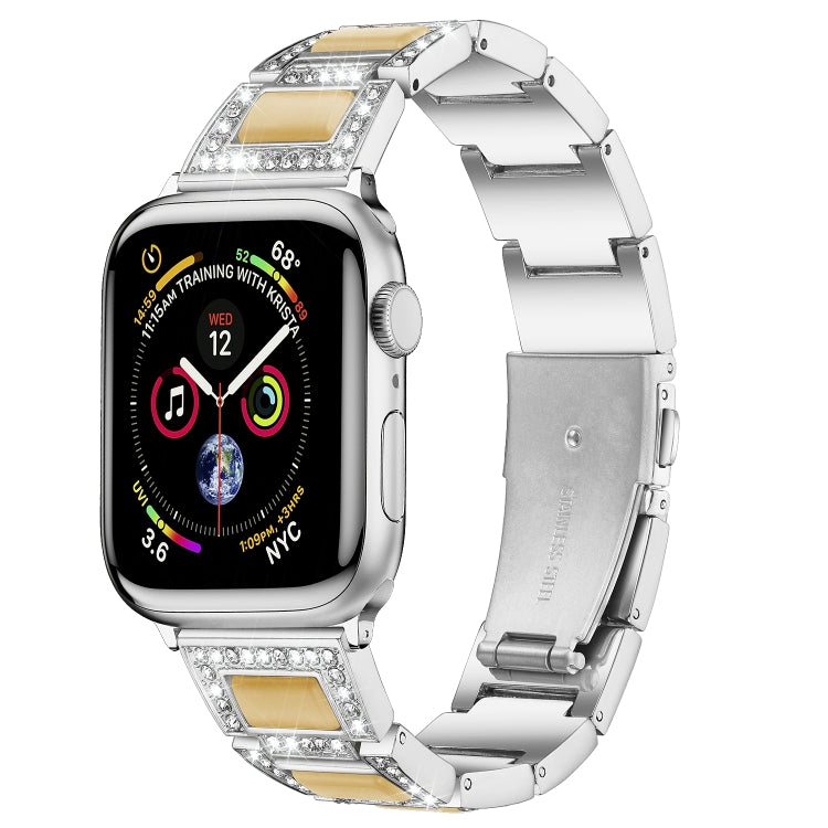 22mm Metal Opal Watch Band For Apple Watch Series 9&8&7 41mm / SE 3&SE 2&6&SE&5&4 40mm / 3&2&1 38mm(Silver Yellow) by bashfashion