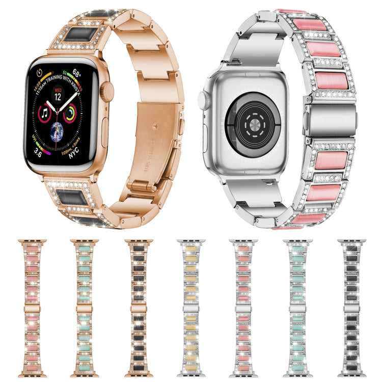 22mm Metal Opal Watch Band For Apple Watch Series 9&8&7 41mm / SE 3&SE 2&6&SE&5&4 40mm / 3&2&1 38mm(Rose Gold+Blue) by bashfashion