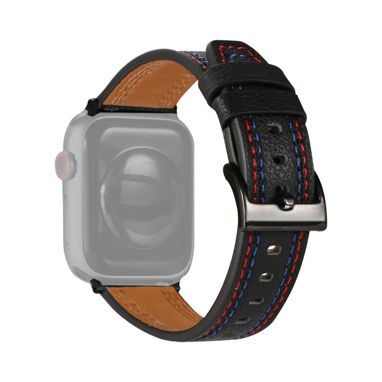 Three-line Leather Watch Band For Apple Watch Ultra 49mm&Watch Ultra 2 49mm / Series 9&8&7 45mm / SE 3&SE 2&6&SE&5&4 44mm / 3&2&1 42mm(Black) by bashfashion