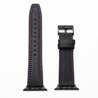 Three-line Leather Watch Band For Apple Watch Ultra 49mm&Watch Ultra 2 49mm / Series 9&8&7 45mm / SE 3&SE 2&6&SE&5&4 44mm / 3&2&1 42mm(Black) by bashfashion