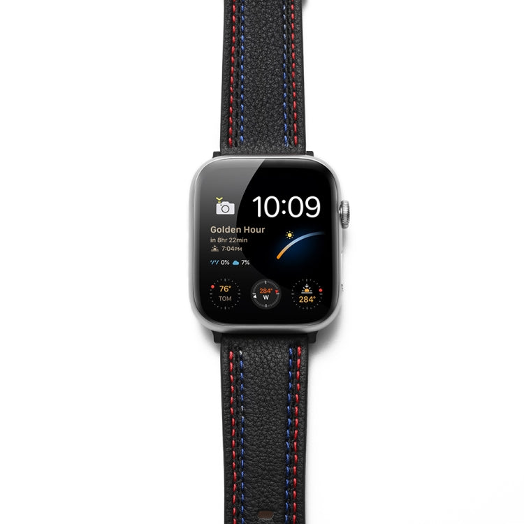 Three-line Leather Watch Band For Apple Watch Ultra 49mm&Watch Ultra 2 49mm / Series 9&8&7 45mm / SE 3&SE 2&6&SE&5&4 44mm / 3&2&1 42mm(Black) by bashfashion