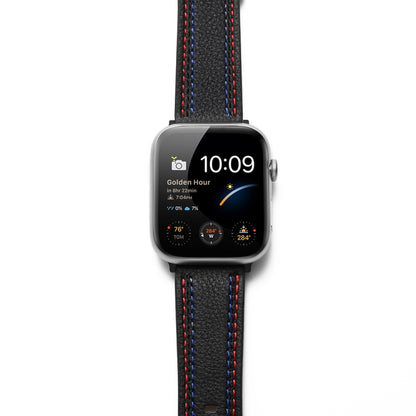Three-line Leather Watch Band For Apple Watch Ultra 49mm&Watch Ultra 2 49mm / Series 9&8&7 45mm / SE 3&SE 2&6&SE&5&4 44mm / 3&2&1 42mm(Black) by bashfashion