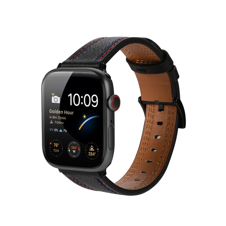 Three-line Leather Watch Band For Apple Watch Ultra 49mm&Watch Ultra 2 49mm / Series 9&8&7 45mm / SE 3&SE 2&6&SE&5&4 44mm / 3&2&1 42mm(Black) by bashfashion