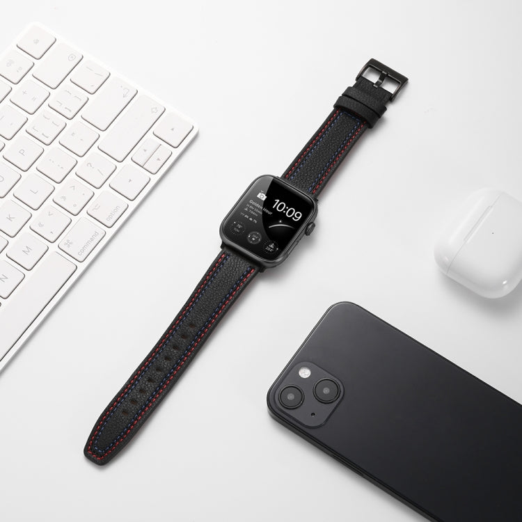 Three-line Leather Watch Band For Apple Watch Ultra 49mm&Watch Ultra 2 49mm / Series 9&8&7 45mm / SE 3&SE 2&6&SE&5&4 44mm / 3&2&1 42mm(Black) by bashfashion