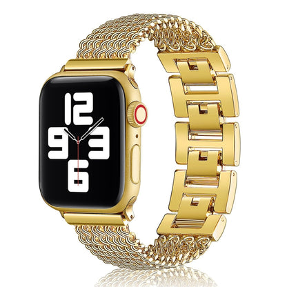 Thin Chain Steel Watch Band For Apple Watch Ultra 49mm&Watch Ultra 2 49mm / Series 9&8&7 45mm / SE 3&SE 2&6&SE&5&4 44mm / 3&2&1 42mm(Gold) by bashfashion