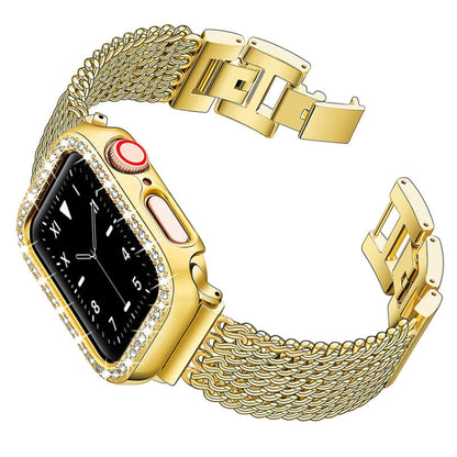 Thin Chain Steel Watch Band For Apple Watch Ultra 49mm&Watch Ultra 2 49mm / Series 9&8&7 45mm / SE 3&SE 2&6&SE&5&4 44mm / 3&2&1 42mm(Gold) by bashfashion