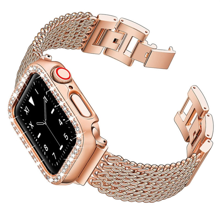 Thin Chain Steel Watch Band For Apple Watch Ultra 49mm&Watch Ultra 2 49mm / Series 9&8&7 45mm / SE 3&SE 2&6&SE&5&4 44mm / 3&2&1 42mm(Rose Gold) by bashfashion