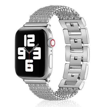 Thin Chain Steel Watch Band For Apple Watch Ultra 49mm&Watch Ultra 2 49mm / Series 9&8&7 45mm / SE 3&SE 2&6&SE&5&4 44mm / 3&2&1 42mm(Silver) by bashfashion