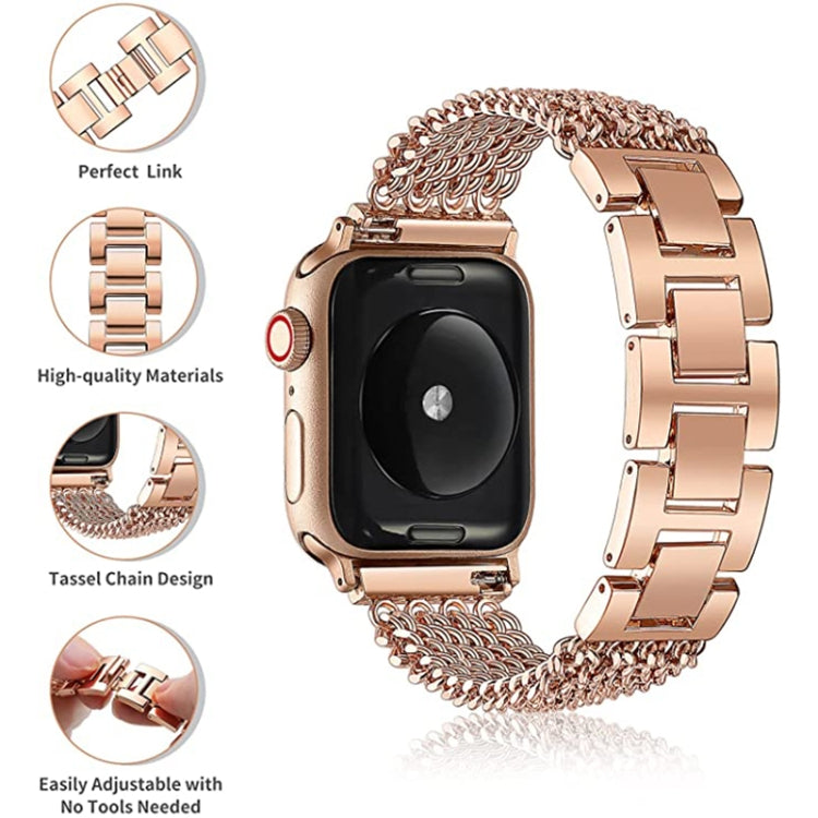Thin Chain Steel Watch Band For Apple Watch Ultra 49mm&Watch Ultra 2 49mm / Series 9&8&7 45mm / SE 3&SE 2&6&SE&5&4 44mm / 3&2&1 42mm(Rose Gold) by bashfashion