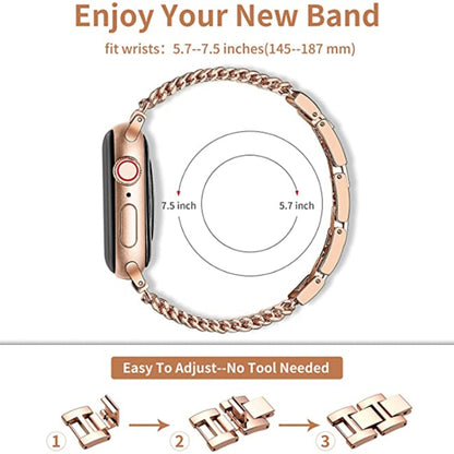 Thin Chain Steel Watch Band For Apple Watch Ultra 49mm&Watch Ultra 2 49mm / Series 9&8&7 45mm / SE 3&SE 2&6&SE&5&4 44mm / 3&2&1 42mm(Rose Gold) by bashfashion