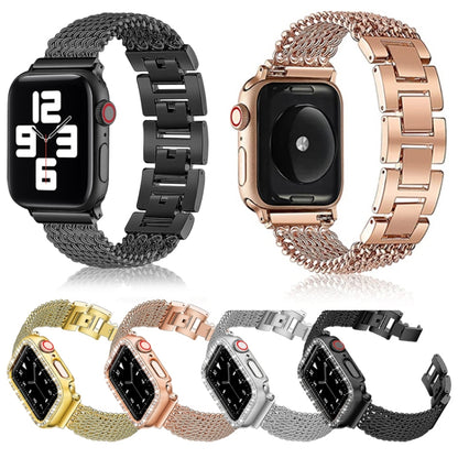 Thin Chain Steel Watch Band For Apple Watch Ultra 49mm&Watch Ultra 2 49mm / Series 9&8&7 45mm / SE 3&SE 2&6&SE&5&4 44mm / 3&2&1 42mm(Rose Gold) by bashfashion
