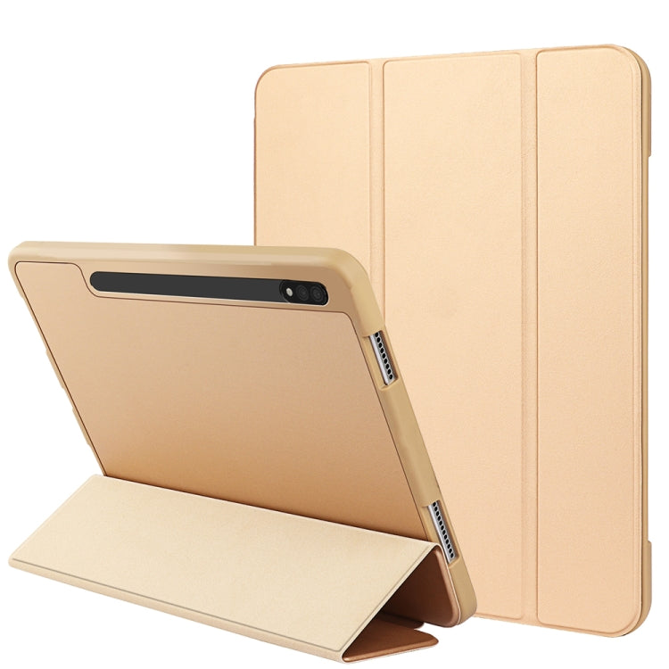 For Samsung Galaxy Tab S8 Ultra / X900 3-folding Honeycomb TPU Smart Leather Tablet Case(Gold) by bashfashion
