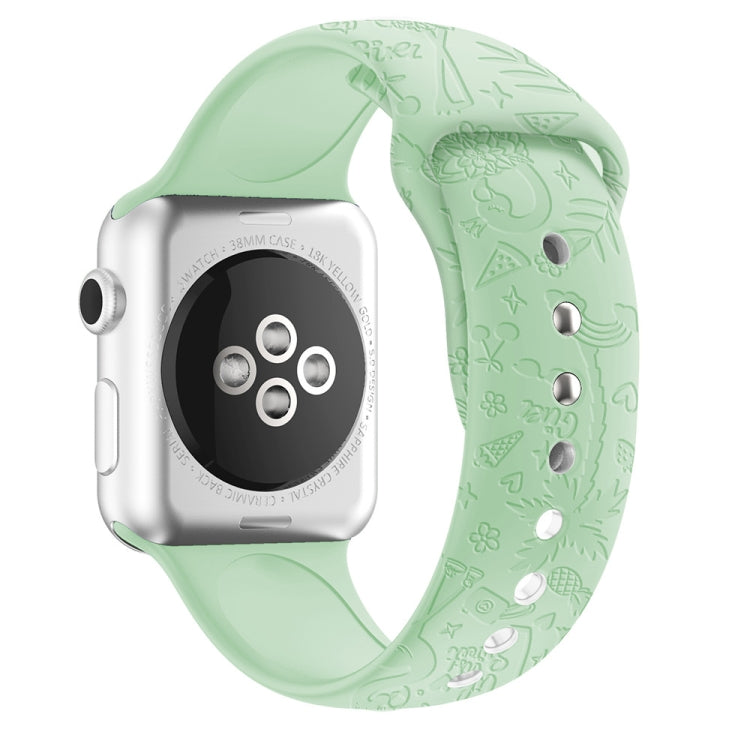 Flamingo Embossing Silicone Watch Band For Apple Watch Series 9&8&7 41mm / SE 3&SE 2&6&SE&5&4 40mm / 3&2&1 38mm(Light Green) by bashfashion