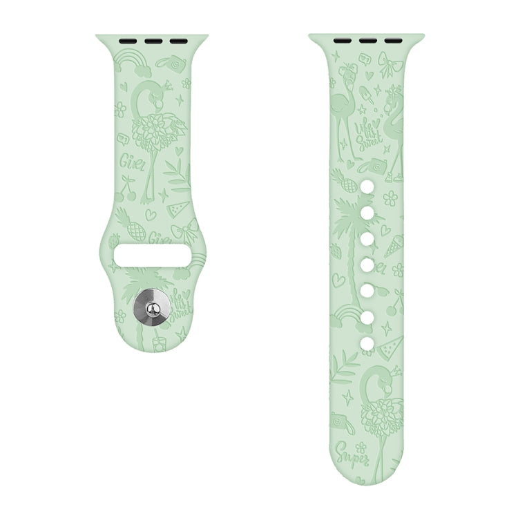 Flamingo Embossing Silicone Watch Band For Apple Watch Series 9&8&7 41mm / SE 3&SE 2&6&SE&5&4 40mm / 3&2&1 38mm(Light Green) by bashfashion