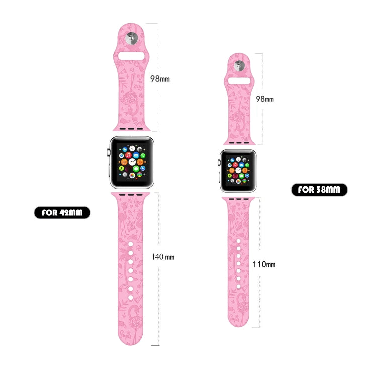 Flamingo Embossing Silicone Watch Band For Apple Watch Series 9&8&7 41mm / SE 3&SE 2&6&SE&5&4 40mm / 3&2&1 38mm(Light Green) by bashfashion