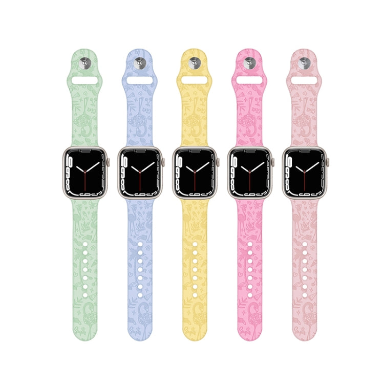 Flamingo Embossing Silicone Watch Band For Apple Watch Series 9&8&7 41mm / SE 3&SE 2&6&SE&5&4 40mm / 3&2&1 38mm(Light Green) by bashfashion