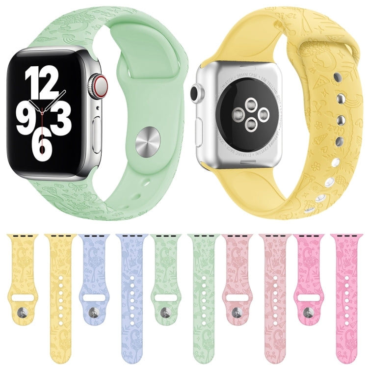 Flamingo Embossing Silicone Watch Band For Apple Watch Series 9&8&7 41mm / SE 3&SE 2&6&SE&5&4 40mm / 3&2&1 38mm(Light Green) by bashfashion