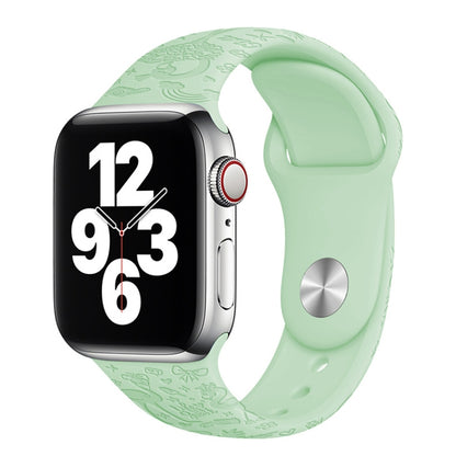 Flamingo Embossing Silicone Watch Band For Apple Watch Ultra 49mm&Watch Ultra 2 49mm / Series 9&8&7 45mm / SE 3&SE 2&6&SE&5&4 44mm / 3&2&1 42mm(Light Green) by bashfashion