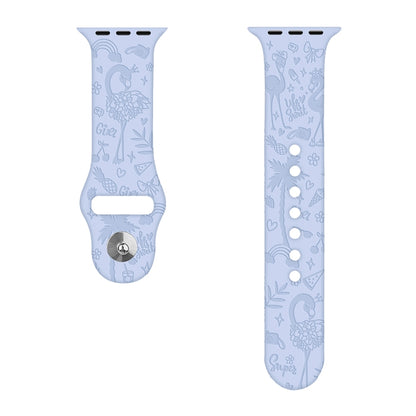 Flamingo Embossing Silicone Watch Band For Apple Watch Ultra 49mm&Watch Ultra 2 49mm / Series 9&8&7 45mm / SE 3&SE 2&6&SE&5&4 44mm / 3&2&1 42mm(Grey Blue) by bashfashion