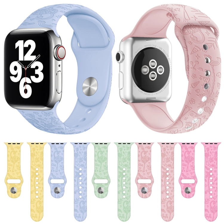 Flamingo Embossing Silicone Watch Band For Apple Watch Ultra 49mm&Watch Ultra 2 49mm / Series 9&8&7 45mm / SE 3&SE 2&6&SE&5&4 44mm / 3&2&1 42mm(Retro Rose) by bashfashion