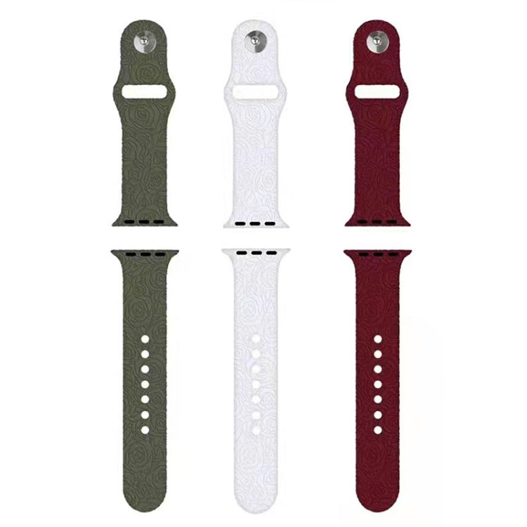 Rose Embossing Silicone Watch Band For Apple Watch Series 9&8&7 41mm / SE 3&SE 2&6&SE&5&4 40mm / 3&2&1 38mm(Khaki) by bashfashion