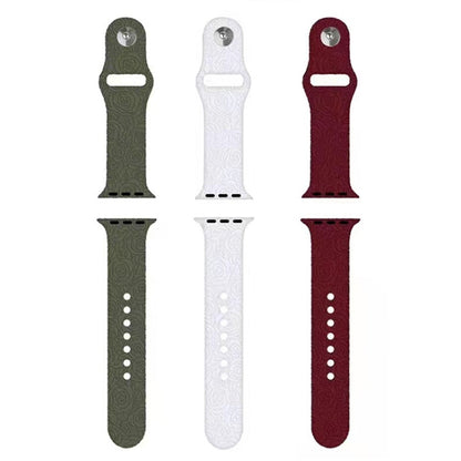 Rose Embossing Silicone Watch Band For Apple Watch Series 9&8&7 41mm / SE 3&SE 2&6&SE&5&4 40mm / 3&2&1 38mm(Khaki) by bashfashion
