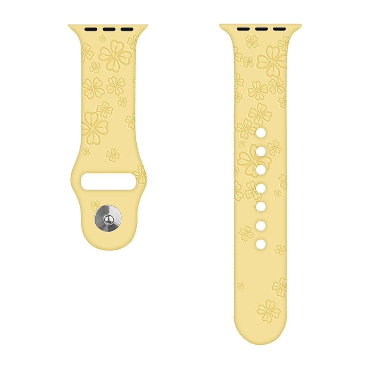 Four-leaf Clover Embossing Silicone Watch Band For Apple Watch Series 9&8&7 41mm / SE 3&SE 2&6&SE&5&4 40mm / 3&2&1 38mm(Light Yellow) by bashfashion
