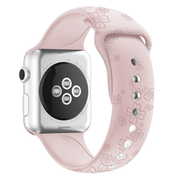 Four-leaf Clover Embossing Silicone Watch Band For Apple Watch Ultra 49mm&Watch Ultra 2 49mm / Series 9&8&7 45mm / SE 3&SE 2&6&SE&5&4 44mm / 3&2&1 42mm(Pink Sand) by bashfashion