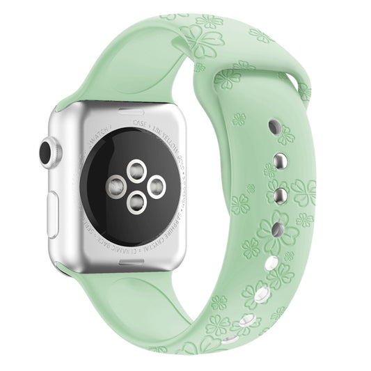 Four-leaf Clover Embossing Silicone Watch Band For Apple Watch Ultra 49mm&Watch Ultra 2 49mm / Series 9&8&7 45mm / SE 3&SE 2&6&SE&5&4 44mm / 3&2&1 42mm(Light Green) by bashfashion