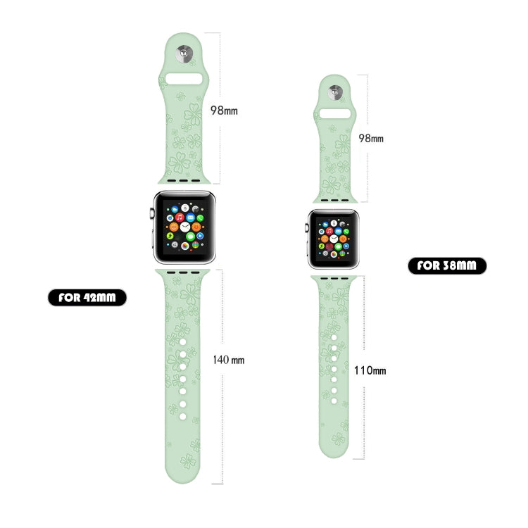 Four-leaf Clover Embossing Silicone Watch Band For Apple Watch Ultra 49mm&Watch Ultra 2 49mm / Series 9&8&7 45mm / SE 3&SE 2&6&SE&5&4 44mm / 3&2&1 42mm(Light Green) by bashfashion