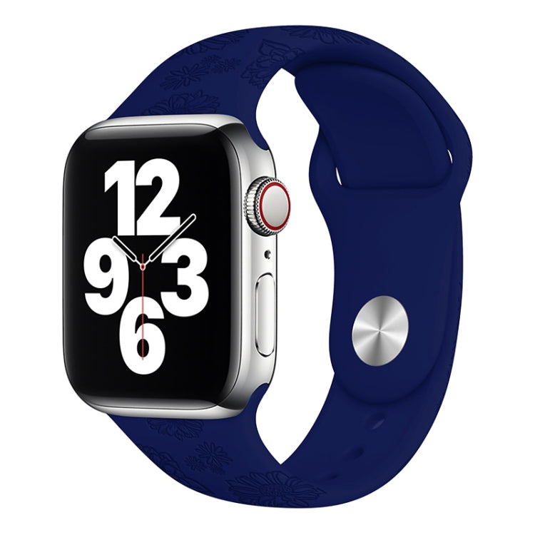 Sunflower Embossing Silicone Watch Band For Apple Watch Ultra 49mm&Watch Ultra 2 49mm / Series 9&8&7 45mm / SE 3&SE 2&6&SE&5&4 44mm / 3&2&1 42mm(Dark Blue) by bashfashion