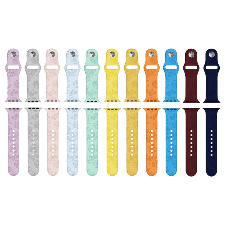 Sunflower Embossing Silicone Watch Band For Apple Watch Ultra 49mm&Watch Ultra 2 49mm / Series 9&8&7 45mm / SE 3&SE 2&6&SE&5&4 44mm / 3&2&1 42mm(Blue) by bashfashion