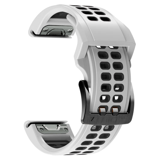 For Garmin Fenix 6X Quick Release Double Row Silicone Watch Band(White Black) by bashfashion