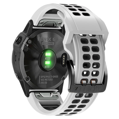 For Garmin Fenix 6X Quick Release Double Row Silicone Watch Band(White Black) by bashfashion