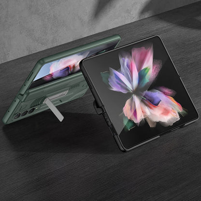 For Samsung Galaxy Z Fold3 5G GKK Integrated Magnetic Armor Flip Phone Case with Holder(Dark Green) by GKK