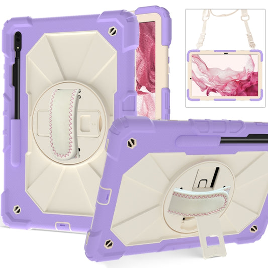 For Samsung Galaxy Tab S8+ 12.4 inch SM-X800 / SM-X806 Contrast Color Robot Shockproof Silicone + PC Tablet Case(Lotus Root Purple Beige) by bashfashion