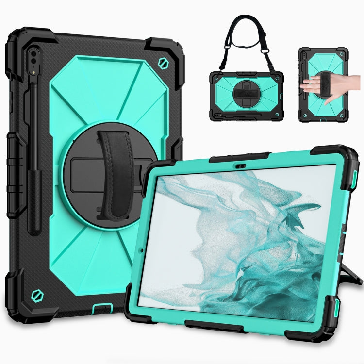 For Samsung Galaxy Tab S8+ 12.4 inch SM-X800 / SM-X806 Contrast Color Robot Shockproof Silicone + PC Tablet Case(Black+Aqua) by bashfashion