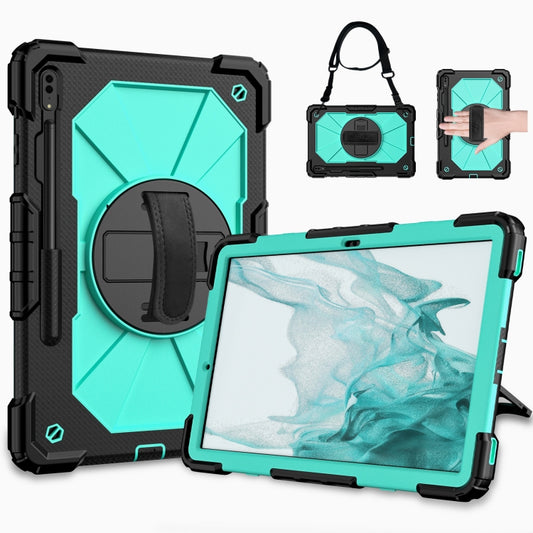 For Samsung Galaxy Tab S8+ 12.4 inch SM-X800 / SM-X806 Contrast Color Robot Shockproof Silicone + PC Tablet Case(Black+Aqua) by bashfashion