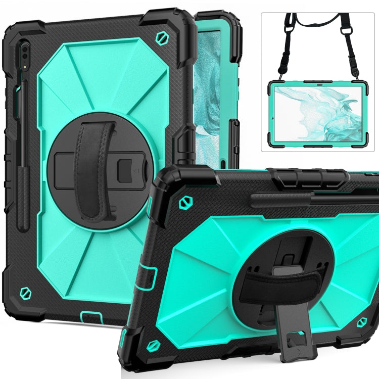 For Samsung Galaxy Tab S8+ 12.4 inch SM-X800 / SM-X806 Contrast Color Robot Shockproof Silicone + PC Tablet Case(Black+Aqua) by bashfashion