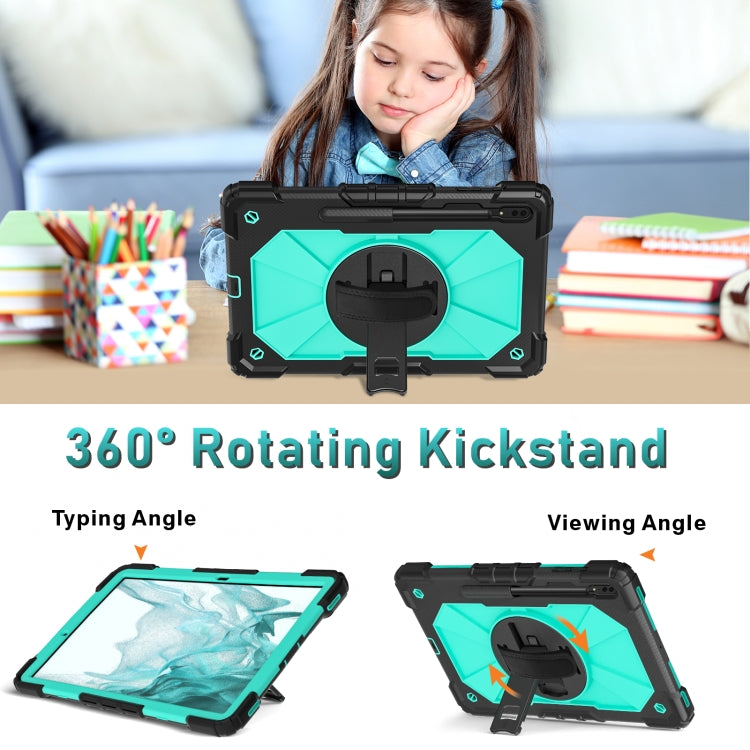 For Samsung Galaxy Tab S8+ 12.4 inch SM-X800 / SM-X806 Contrast Color Robot Shockproof Silicone + PC Tablet Case(Black+Aqua) by bashfashion