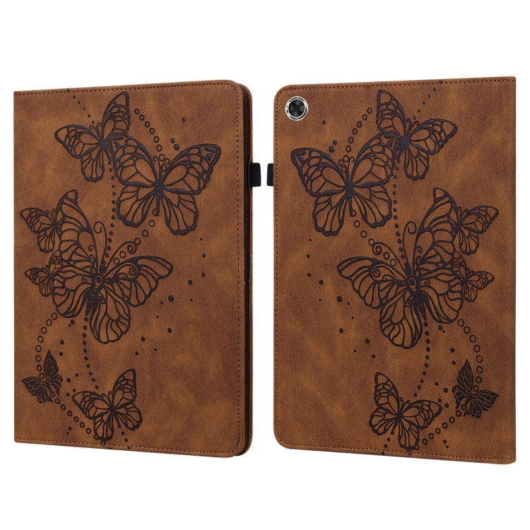 For Samsung Galaxy Tab A8 10.5 2021 Embossed Butterfly Pattern Leather Tablet Case(Brown) by bashfashion